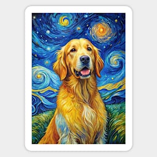 Golden Retriever Dog Breed Painting in a Van Gogh Starry Night Art Style Sticker